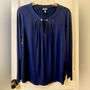 Jones New York Dark Blue Blouse with Gold Accents